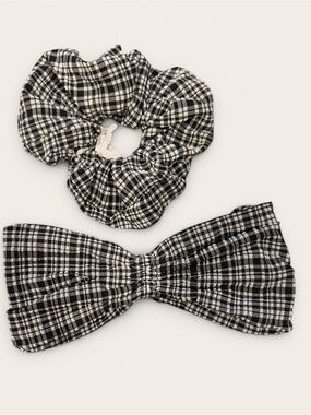 Lululemon Seersucker Check Gathered Headband & scrunchie Check White Black NWT